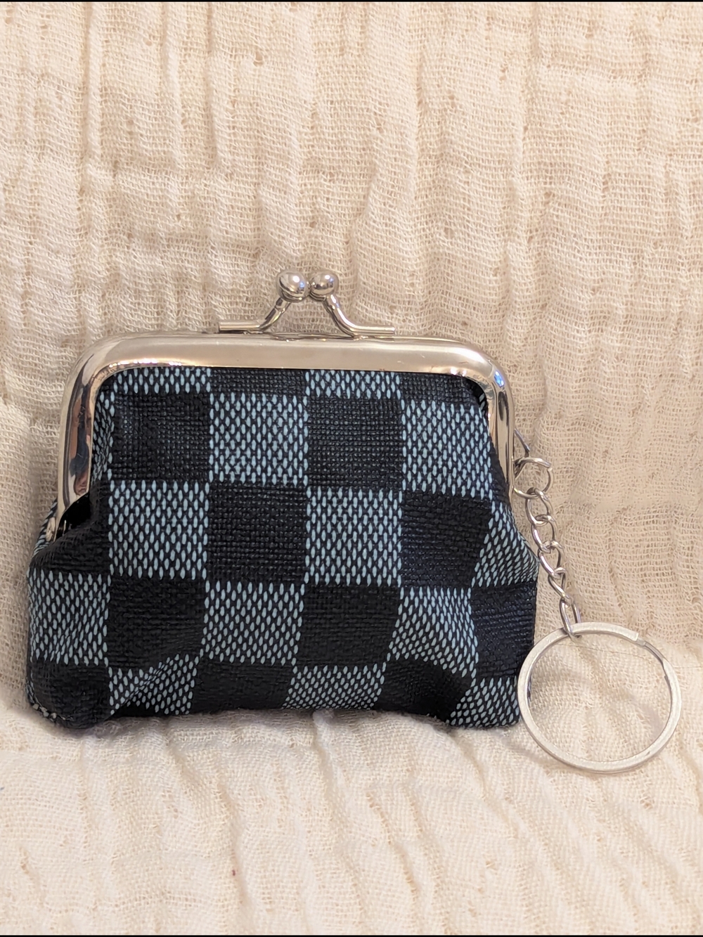 Check Clasp Coin Purse with Keyring
